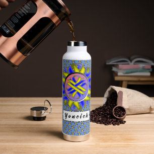 Yellow-Blue Clover Ribbon by Kenneth Yoncich Water Bottle