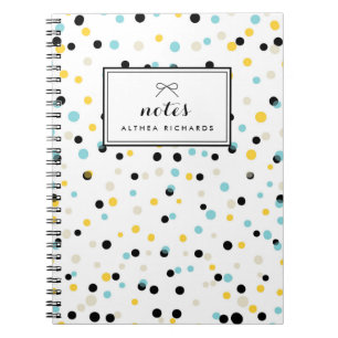 Yellow & Blue Confetti Dots Pattern Personalised Spiral Notebook