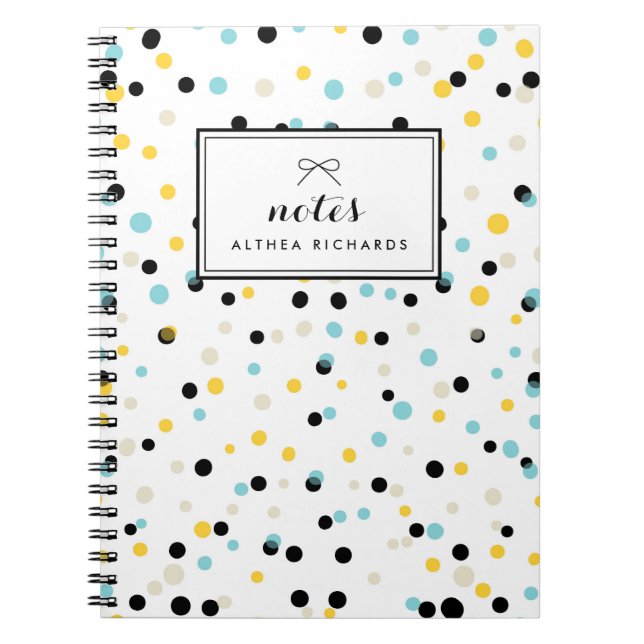 Yellow & Blue Confetti Dots Pattern Personalised Spiral Notebook (Front)