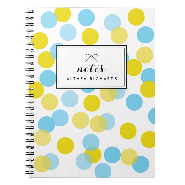 Yellow & Blue Confetti Dots Pattern Personalised Spiral Notebook (Front)