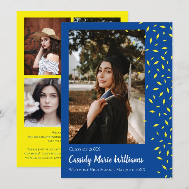 Yellow Blue Confetti Graduation Announcement (Front/Back)