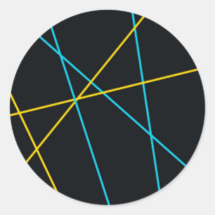 Yellow, Blue, cool, trendy, urban, modern lines Classic Round Sticker