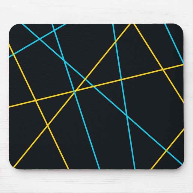 Yellow, Blue, cool, trendy, urban, modern lines Mouse Pad (Front)