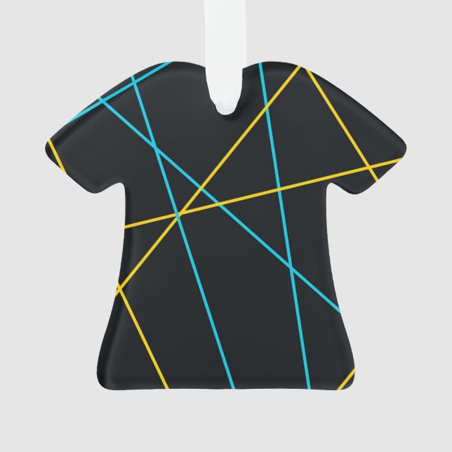Yellow, Blue, cool, trendy, urban, modern lines Ornament (Back)