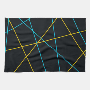 Yellow, Blue, cool, trendy, urban, modern lines Tea Towel