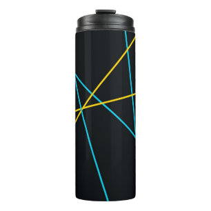 Yellow, Blue, cool, trendy, urban, modern lines Thermal Tumbler
