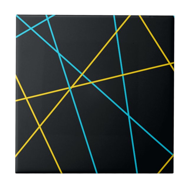 Yellow, Blue, cool, trendy, urban, modern lines Tile (Front)