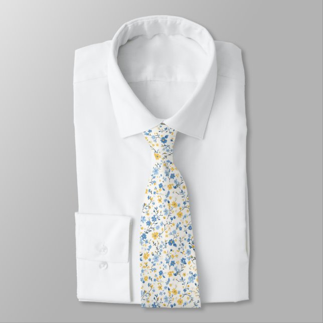 Yellow Blue Cottagecore Tie (Tied)