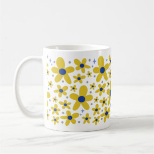 Yellow & Blue Daisy Flower Pattern Coffee Mug