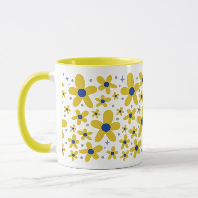 Yellow & Blue Daisy Flower Pattern Mug (Left)