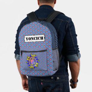 Yellow-Blue Disc Ribbon by Kenneth Yoncich Printed Backpack