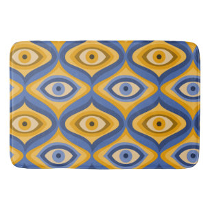 Yellow Blue Eye Art Deco Geometric Pattern Bath Mat
