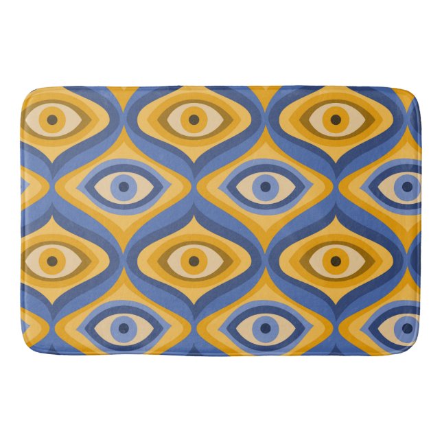 Yellow Blue Eye Art Deco Geometric Pattern Bath Mat (Front)