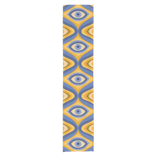 Yellow Blue Eye Art Deco Geometric Pattern Short Table Runner (Front)