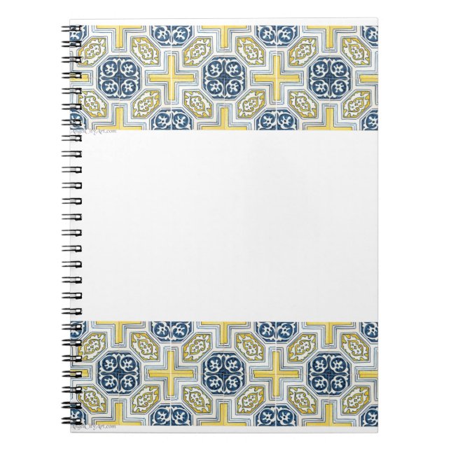 Yellow Blue Faux Geometric Tile Art Spiral Notebook (Front)