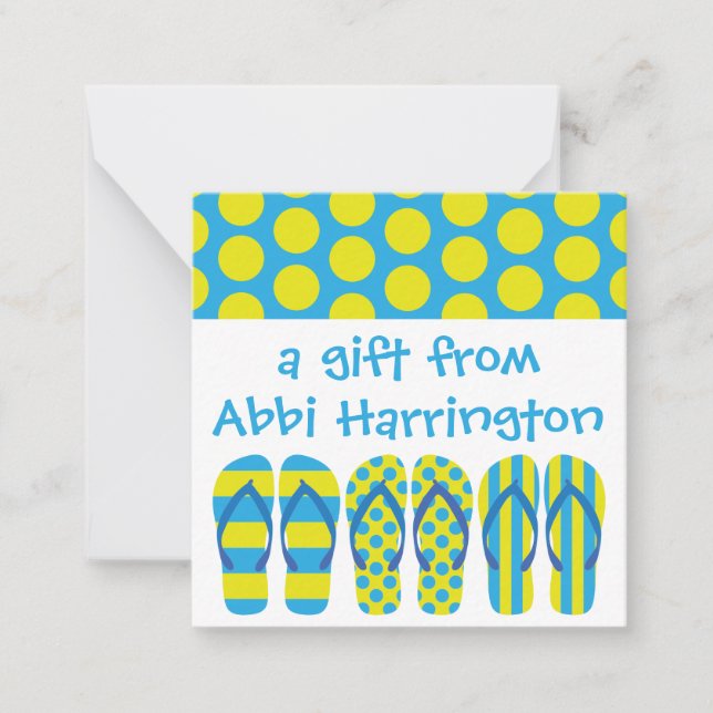 Yellow & Blue Flip Flops Gift Enclosure Cards (Front)