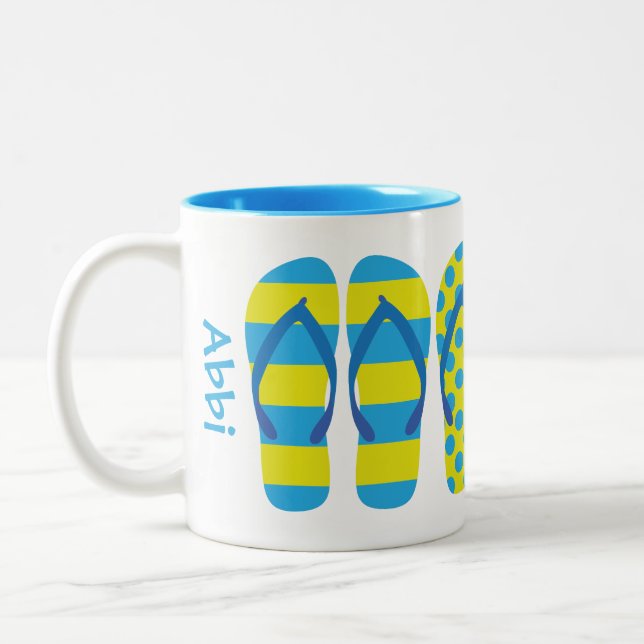 Yellow & Blue Flip Flops Personalised Mug (Left)