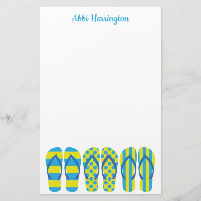 Yellow & Blue Flip Flops Personalised Stationery (Front)