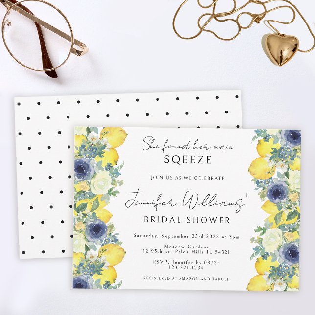 Yellow blue floral lemon Bridal shower Invitation (Creator Uploaded)
