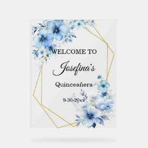 Yellow blue floral Quinceanera Welcome Acrylic Sign