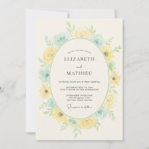 Yellow Blue Floral Romance Wedding Invitation