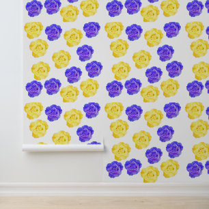 Yellow Blue Floral Rose Pattern Colourful Boho Chi Wallpaper