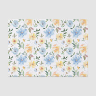 Yellow Blue Floral Watercolor Decoupage Tissue Paper