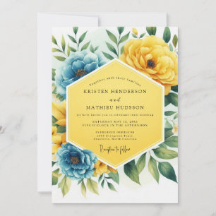 Yellow Blue Floral Whimsy Wedding Invitation