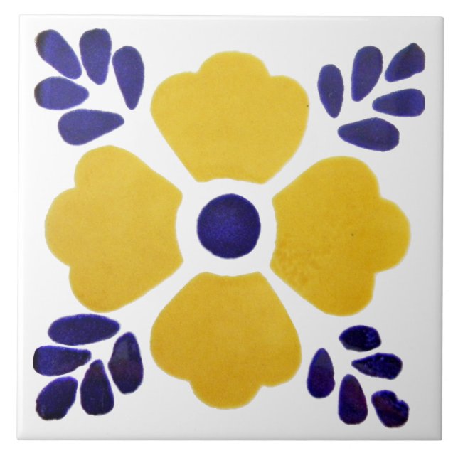 Yellow & Blue Flower Ceramic Photo Tile (Front)