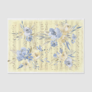 yellow blue flowers old music sheet