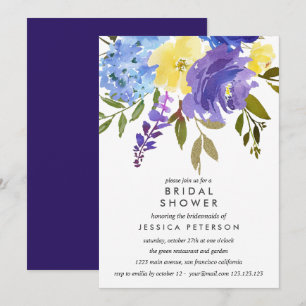 Yellow Blue Flowers Wedding Bridal Shower Invitation