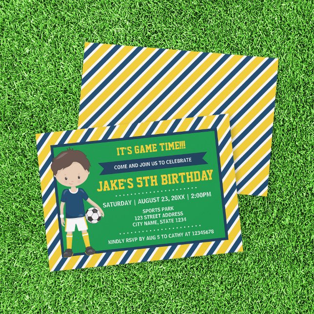 Yellow Blue Football Soccer Birthday Invitation (Creator Uploaded)