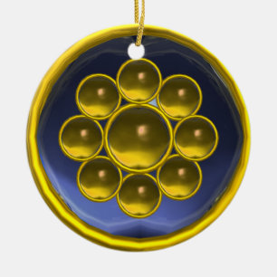 YELLOW BLUE GEMSTONE MON CERAMIC TREE DECORATION