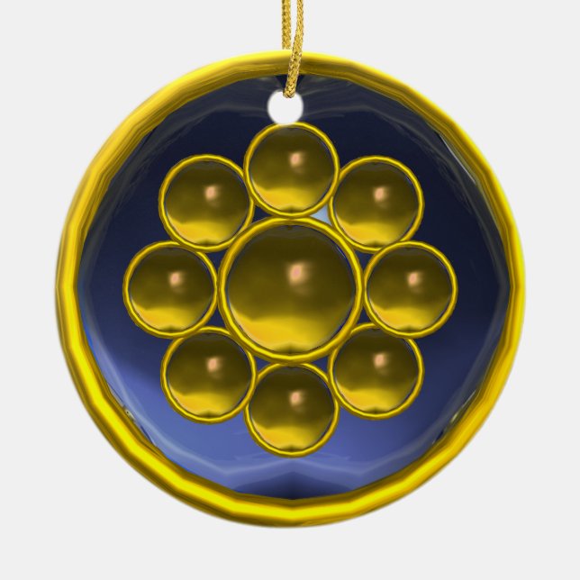 YELLOW BLUE GEMSTONE MON CERAMIC TREE DECORATION (Front)