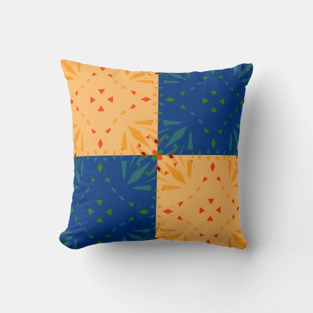 Yellow Blue Geometric Nursery Decor Patchwork Cushion (Front)