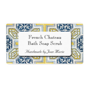 Yellow Blue Geometric Tile Custom Soap Labels