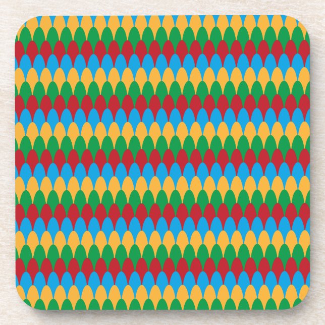 Yellow Blue Green & Red Geometric Scallops Coaster (Front)