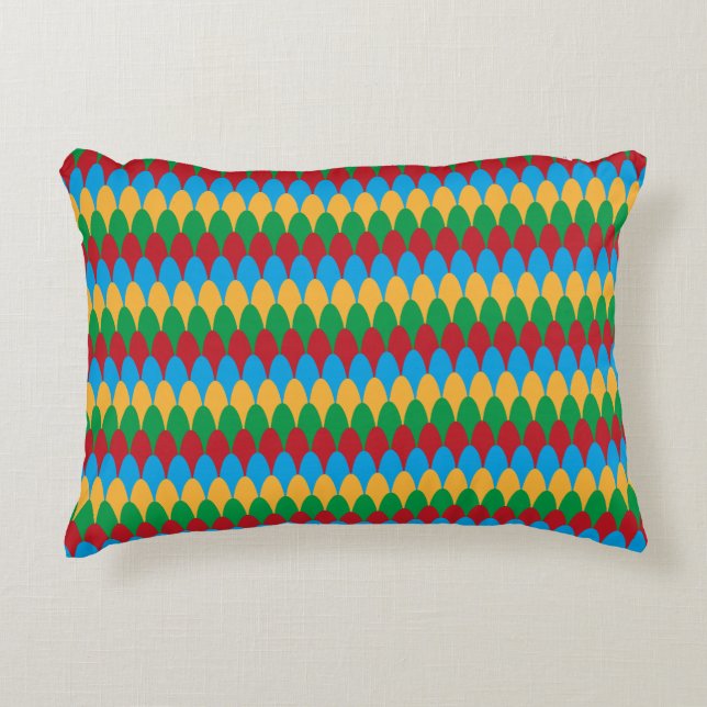 Yellow Blue Green & Red Geometric Scallops Decorative Cushion (Front)