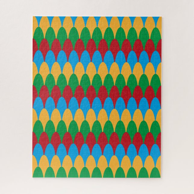 Yellow Blue Green & Red Geometric Scallops Jigsaw Puzzle (Vertical)