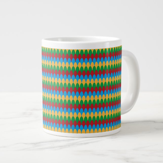 Yellow Blue Green & Red Geometric Scallops Large Coffee Mug (Front Right)