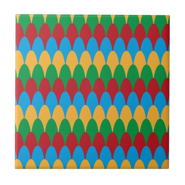 Yellow Blue Green & Red Geometric Scallops Tile (Front)