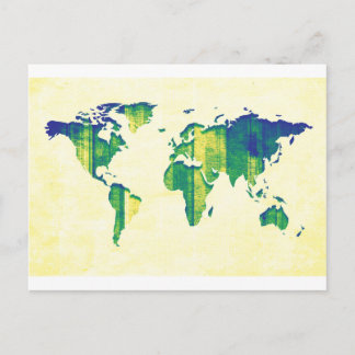 Yellow Blue Green Stripes Map Postcard