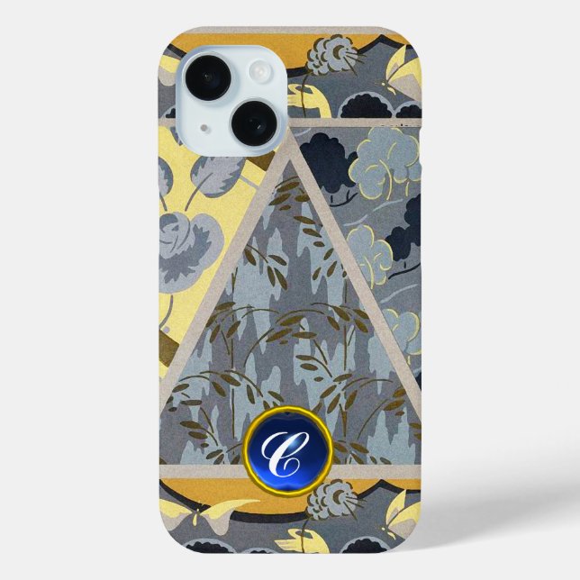 YELLOW BLUE GREY FLOWERS, BUTTERFLIES BOLD FLORAL Case-Mate iPhone CASE (Back)