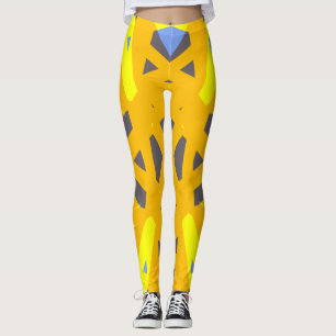 Yellow Blue Grey Vibrant Abstract Geometric Leggings