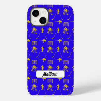 Yellow Blue Hockey Trendy Seamless Pattern iPhone 14 Plus Case