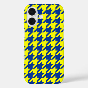 Yellow Blue Houndstooth Plaid Check iPhone 16 Case