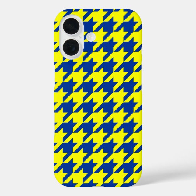 Yellow Blue Houndstooth Plaid Check Case-Mate iPhone Case (Back)