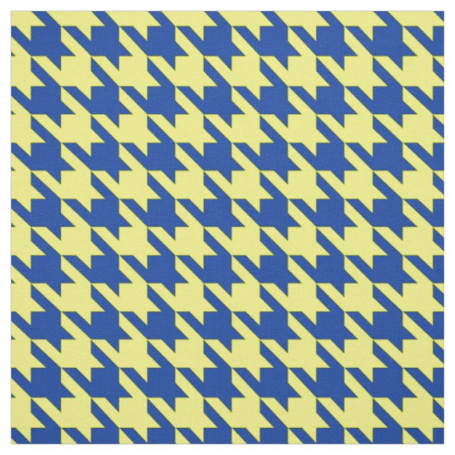 Yellow Blue Houndstooth Plaid Check Fabric (Swatch)