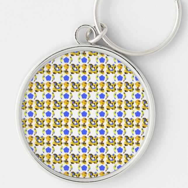 Yellow Blue Illustration Fancy shapes Key Ring (Front)