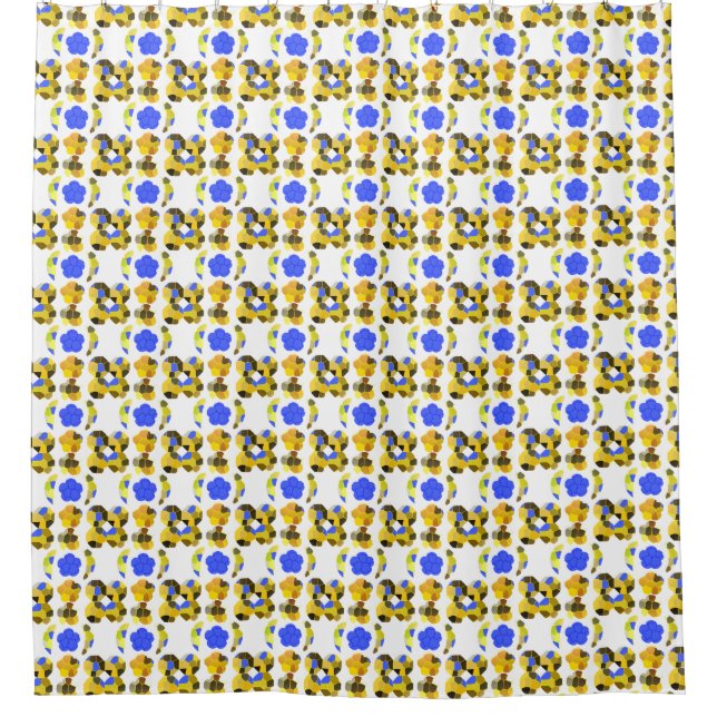 Yellow Blue Illustration Fancy shapes Shower Curtain (Front)